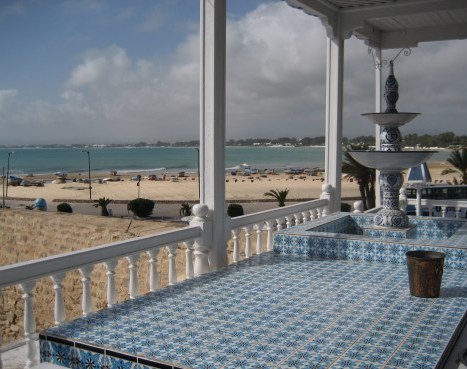 Mosaic table top in beachside restaurant in Hammamet Tunisia